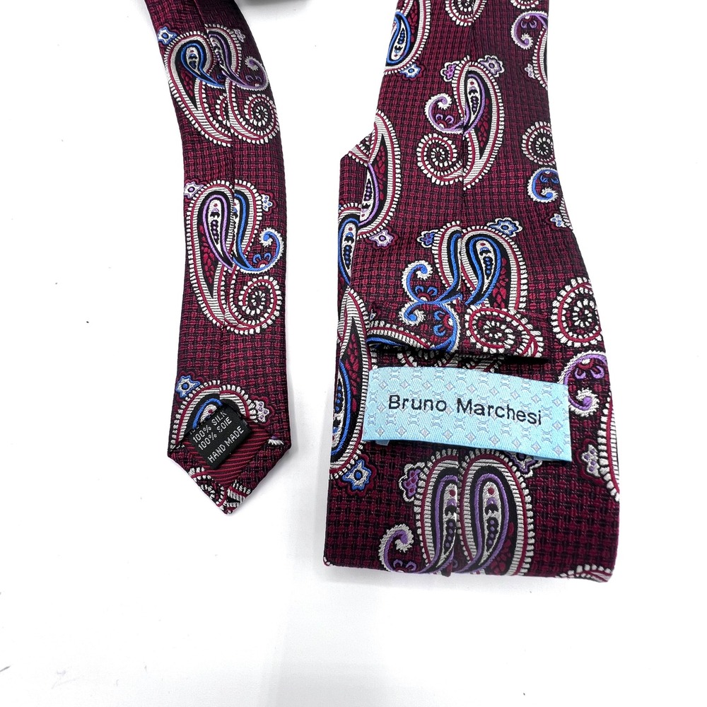 Bruno Marchesi Burgundy Paisley Silk Handmade Men's‎ Neck Tie XL - Picture 5 of 7